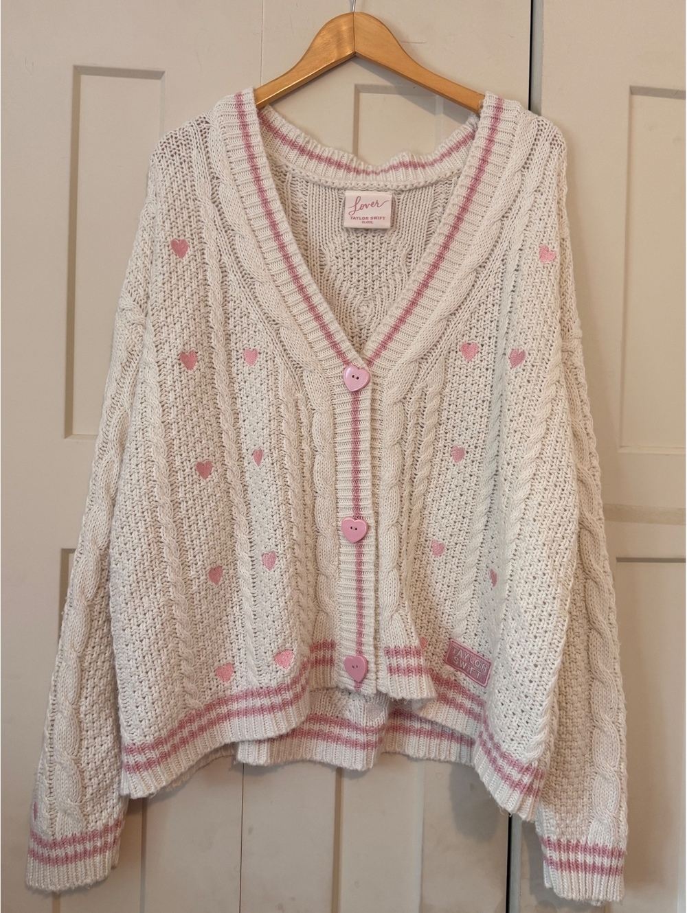 Taylor swift Lover pink and cream off white button up cardigan pink heart XL/2XL